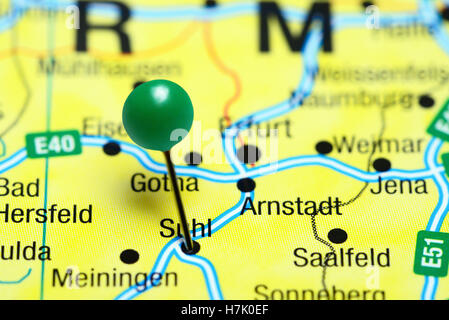 Suhl imperniata su una mappa della Germania Foto Stock