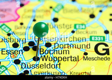 Wuppertal imperniata su una mappa della Germania Foto Stock