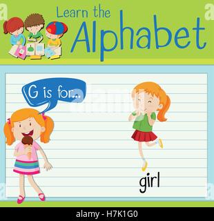Alfabeto Flashcard G è per la ragazza illustrazione Illustrazione Vettoriale