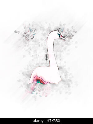 Migliorate digitalmente immagine di un cigno bianco nuotare nel fiume Danubio, Austria Foto Stock