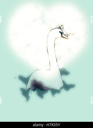 Migliorate digitalmente immagine di un cigno bianco nuotare nel fiume Danubio, Austria Foto Stock