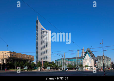 Panorama di Lipsia Torre Università MDR Augusto piazza Chiesa Pauliner Gewandhaus Foto Stock