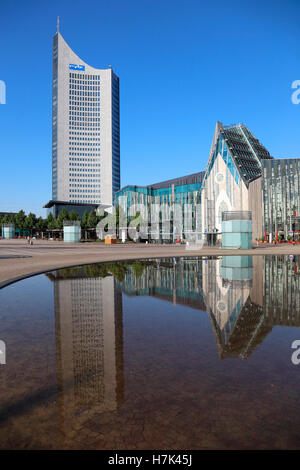 Lipsia Torre Panorama MDR Università piazza Augusto Pauliner chiesa Foto Stock