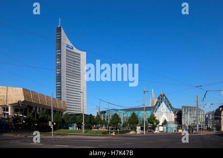 Panorama di Lipsia Torre Università MDR Augusto piazza Chiesa Pauliner Gewandhaus Foto Stock