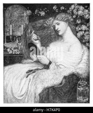 1883 in bianco e nero incisione di un acquerello di Dante Gabriel Rossetti intitolato Lady Lilith Foto Stock