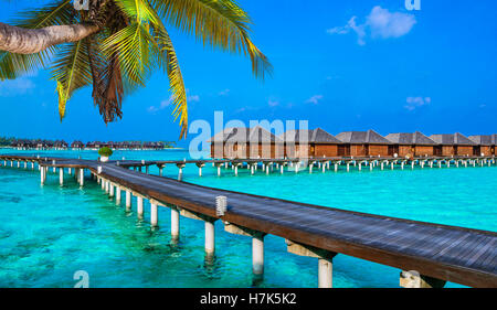 Acqua di lusso bungalows in Maldive resorts Foto Stock