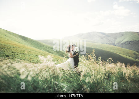 Kissing sposi in soggiorno nel bellissimo paesaggio Foto Stock