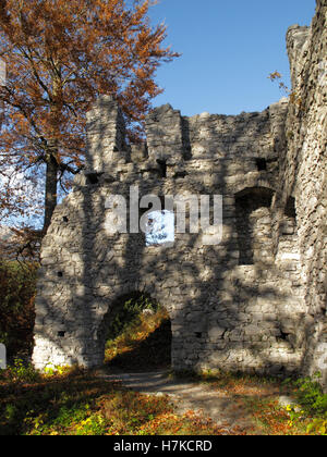 Werdenfels rovine del castello, Garmisch-Partenkirchen, Werdenfelser Land regione, Alta Baviera, Baviera Foto Stock