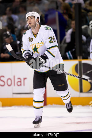 Marzo 25, 2010; San Jose, CA, Stati Uniti d'America; Dallas Stars center Brian Sutherby (20) durante il primo periodo contro gli squali di San Jose a HP Pavilion. San Jose sconfitto Dallas 3-0. Foto Stock