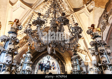 Ossario di Sedlec, interno della cappella, Cancelliere, Kutna Hora Repubblica Ceca Foto Stock