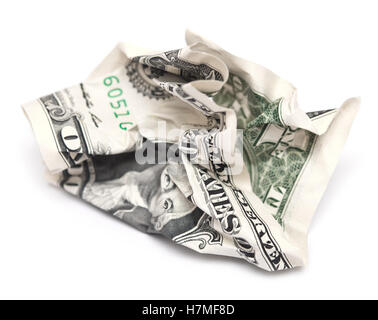 Crumpled dollaro isolati su sfondo bianco Foto Stock