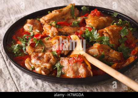 Spezzatino di pollo con spezie e verdure - chakhokhbili vicino sul tavolo. Posizione orizzontale Foto Stock