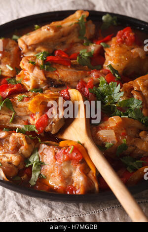 Spezzatino di pollo con spezie e verdure - chakhokhbili vicino sul piano verticale. Foto Stock