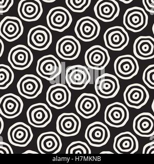 Vector Seamless in bianco e nero disegnato a mano cerchi concentrici Pattern Illustrazione Vettoriale