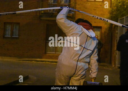 Dublino, Irlanda. 6 Nov, 2016. Garada (polizia) team forensic arriva alla scena dove un uomo (60s) pugnalato a morte durante la luce del sole in centro citta'. L'incidente è accaduto a circa 2 pm in Robinson's area corte off Cork Street nella zona sud della città.egli vittima si era affrettato a St James's Hospital ma dichiarato morto dopo un breve periodo di tempo. Credito: John Rooney/Pacific Press/Alamy Live News Foto Stock