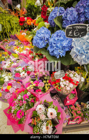 Flower stand presso la stazione ferroviaria di Victoria a Londra, Regno Unito Foto Stock