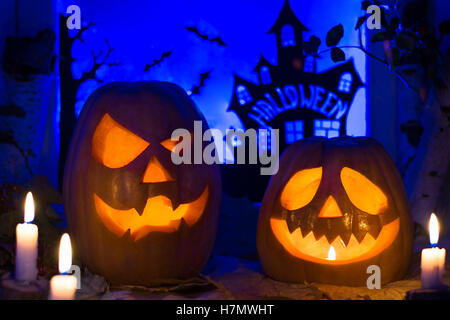 Foto zucche di Halloween. Solennità di Tutti i Santi. Foto Stock