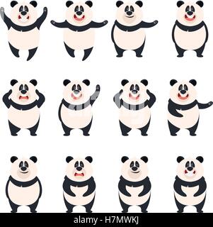 Immagine vettoriale del set di piatto icone panda Illustrazione Vettoriale