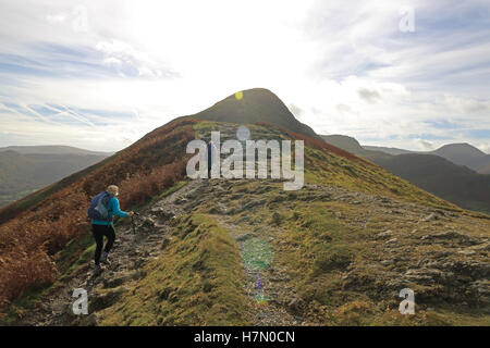 Climbing Cat campane con vista di Maiden Moor al di là in Cumbria Inghilterra REGNO UNITO Foto Stock