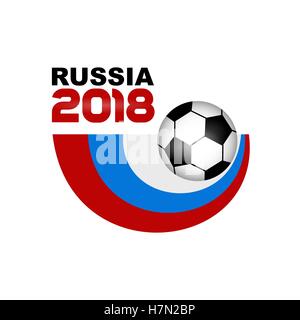 Il logo del campionato di calcio 2018 in Russia. Poster con bandiera russa. Illustrazione Vettoriale. Piatto banner colorati soccer isolato Illustrazione Vettoriale