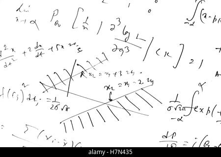 Formule matematiche contro uno sfondo bianco Foto Stock
