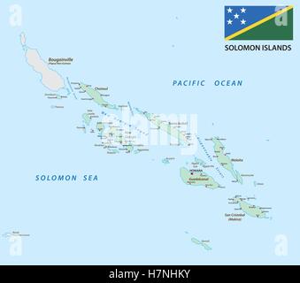 Isole Salomone mappa con bandiera Illustrazione Vettoriale