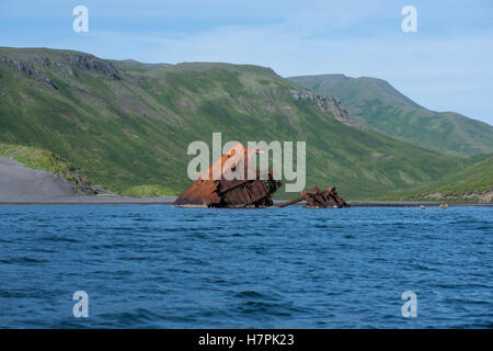 Alaska, Isole Aleutine catena di isole, isole di ratto, Kiska Isola, pietra miliare storica nazionale per la sua parte nella seconda guerra mondiale. Foto Stock