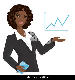 African American Business donna rivolta verso le tendenze di business,cartoon illustrazione vettoriale Illustrazione Vettoriale