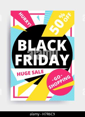 Design piatto Venerdì nero vendita sito web modello di pagina di intestazione set. Luminose colorate per il vettore di social media, poster, e-mail, stampa, annunci, Illustrazione Vettoriale