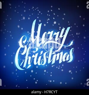 Neve blu Buon Natale scritta a mano Greating Card. Illustrazione Vettoriale