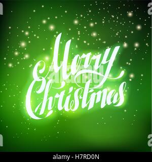 Stella verde Buon Natale scritta a mano Greating Card. Illustrazione Vettoriale