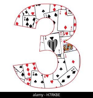 Carte da gioco in ordine casuale come uno sfondo per il numero 3 Illustrazione Vettoriale