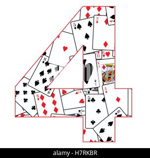 Carte da gioco in ordine casuale come uno sfondo per il numero 4 Illustrazione Vettoriale