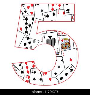 Carte da gioco in ordine casuale come uno sfondo per il numero 5 Illustrazione Vettoriale