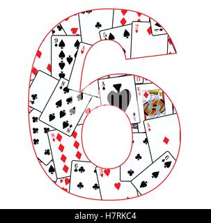 Carte da gioco in ordine casuale come uno sfondo per il numero 6 Illustrazione Vettoriale