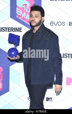 Rotterdam, Niederlande. 6 Nov, 2016. Il Weeknd a MTV Europe Music Awards 2016 all'Ahoy Rotterdam. Roterdam, 06.11.2016 | Verwendung weltweit © dpa/Alamy Live News Foto Stock