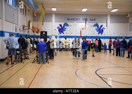 St Louis, Missouri, Stati Uniti d'America. 8 Novembre, 2016. Gli elettori vengono a loro seggi per esercitare il loro diritto di voto per le elezioni presidenziali in Saint Louis, Missouri Credito: Gino's immagini Premium/Alamy Live News Foto Stock