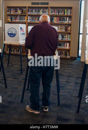 Topeka Kansas, Stati Uniti d'America. 08 Nov, 2016. Linea di persone fino al ballottaggio stand all'interno del locale posto di polling al Washburn Rural High School nel sobborgo di Topeka nel Kansas Topeka nel Kansas, USA, 8 novembre, 2016 Credit: mark reinstein/Alamy Live News Foto Stock