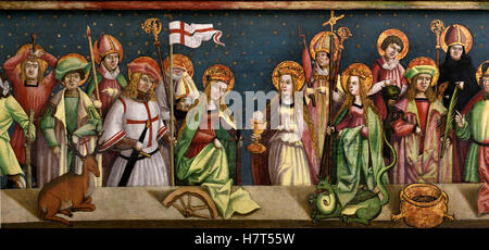 Winged pala con i santi e i quattordici santi aiutanti 1500 Franken Schwabisch hall tedesco Germania ( dettaglio ) Foto Stock