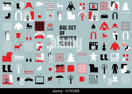 Natale e inverno raccolta di icone. Grande set di stagione diverse cose. Illustrazione Vettoriale