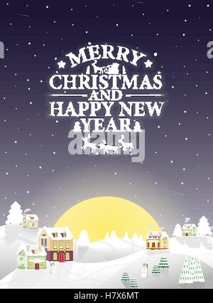 Natale vintage greeting card sul paesaggio invernale. Illustrazione Vettoriale