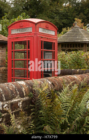 Regno Unito, Inghilterra, Buckinghamshire, West Wycombe, High Street, felci di fronte K6 casella telefono Foto Stock