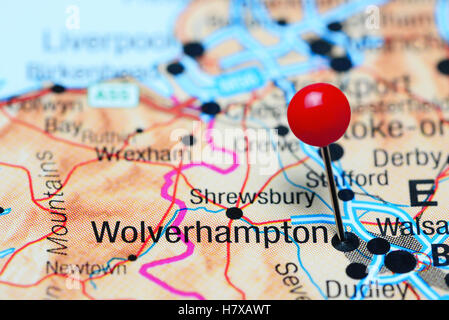 Wolverhampton imperniata su di una mappa del Regno Unito Foto Stock