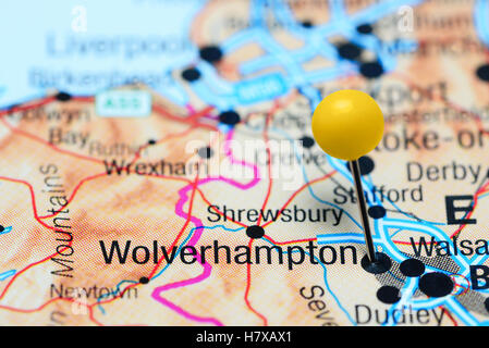 Wolverhampton imperniata su di una mappa del Regno Unito Foto Stock