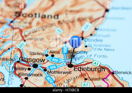 Edinburgh imperniata su una mappa della Scozia Foto Stock
