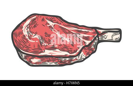 Bistecca bistecca di manzo, grigliate di carne caldo piatto bbq. Etichettare la carne. per menu design. logo vettoriale per la stampa e la timbratura. Mano inciso Illustrazione Vettoriale