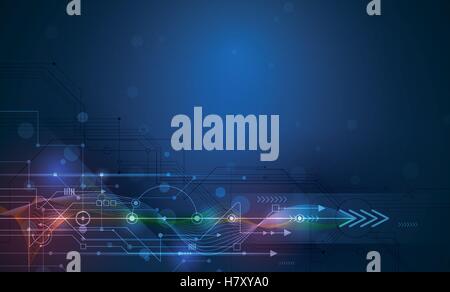 Vettore futuristico astratta della scheda circuitale e linea di maglie, illustrazione ad alta del computer e della tecnologia di comunicazione sul colore blu ba Illustrazione Vettoriale