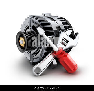 Generatore di auto riparazione su sfondo bianco Foto Stock