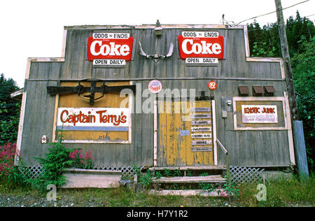 Il vecchio negozio di legno in Hyder, Alaska, STATI UNITI D'AMERICA Foto Stock