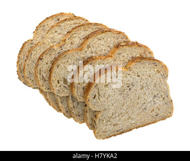 Vista dall'alto di diversi strati di nove tutta la granella pane di grano isolato su uno sfondo bianco. Foto Stock